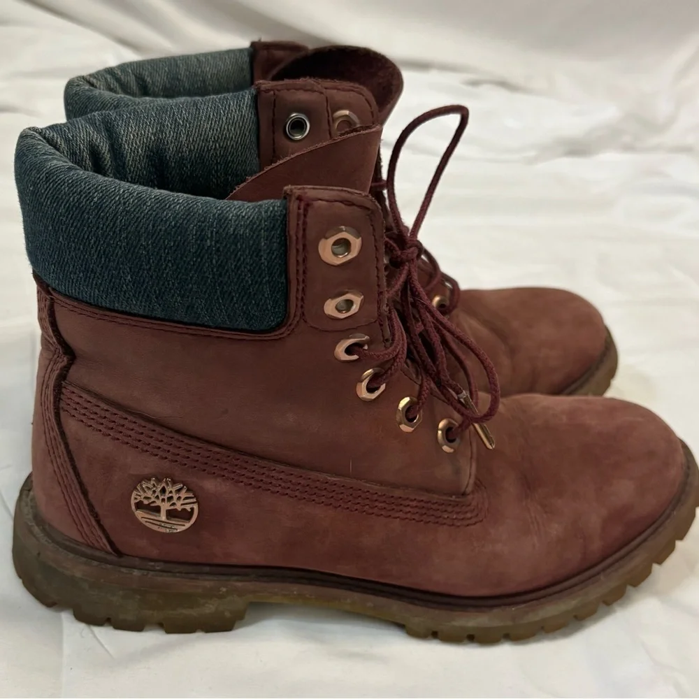 Timberland Premium 6 inch Boots Burgundy Women’s 8 Waterproof Classic Lace-up - Picture 2 of 10